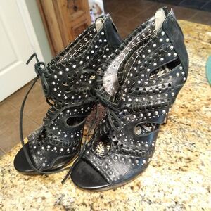Sam Edelman Elyese Black Leather Studs Open Toe Sandals Women's Size 9 M